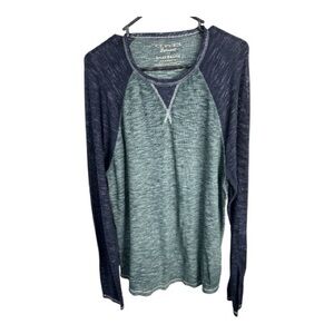 Lucky Brand Men’s Blue and Green Long Sleeve Thermal Knit Shirt Size L
